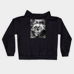 Memento mori skull flower petals black and white painting Kids Hoodie